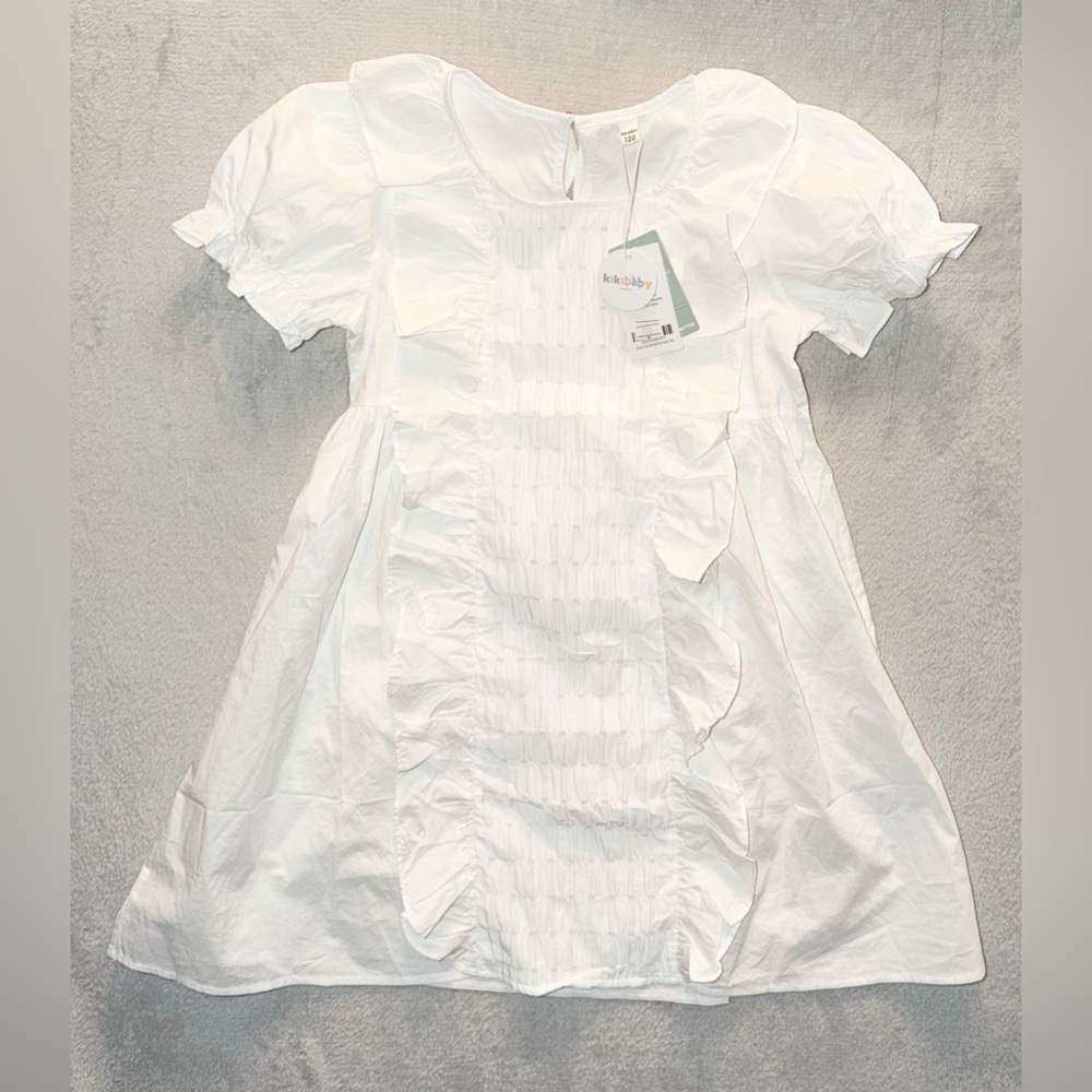 NWT Kikibaby Dress White‎ Church Christening Ruffle Sleeves 100% Cotton